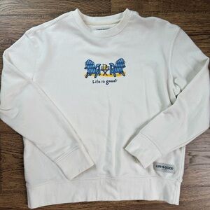 Life is Good Womens White Lounge Sweatshirt Medium EUC